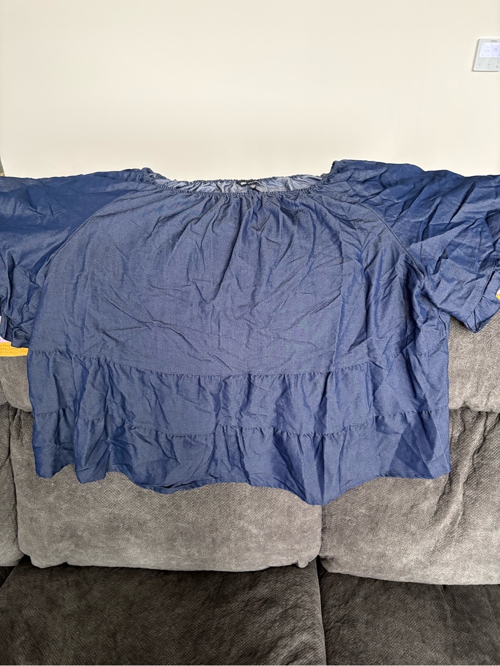Unique Spectrum Navy Off-Shoulder Tiered Tunic Top